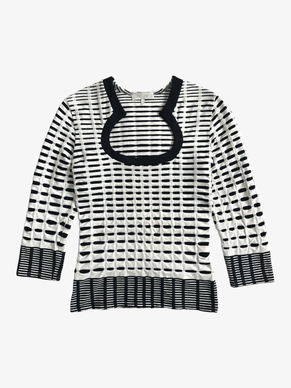 Vintage 90's Black/White French Textured Grid Pattern Top by Rayure Paris